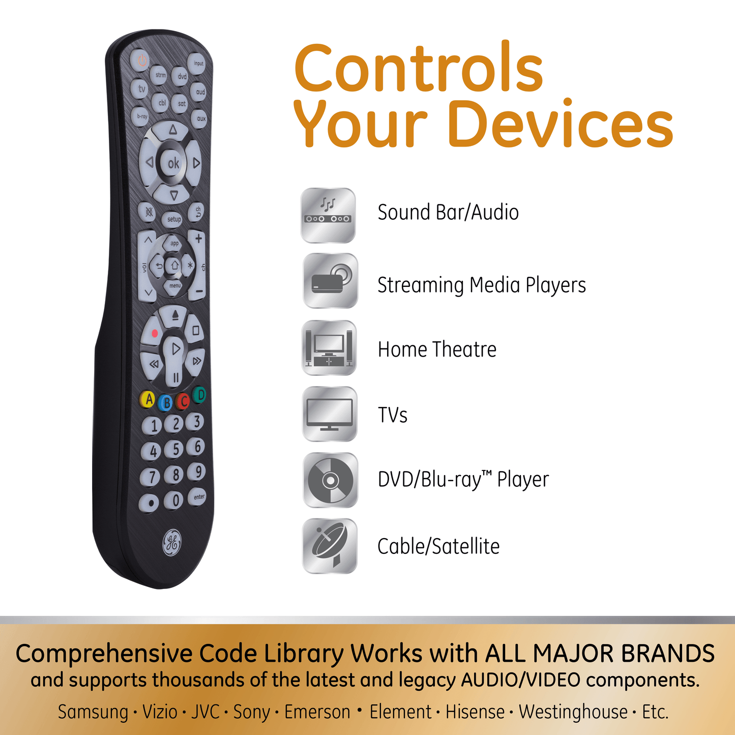 8-Device Backlit Universal TV Remote Control in Black, 41567