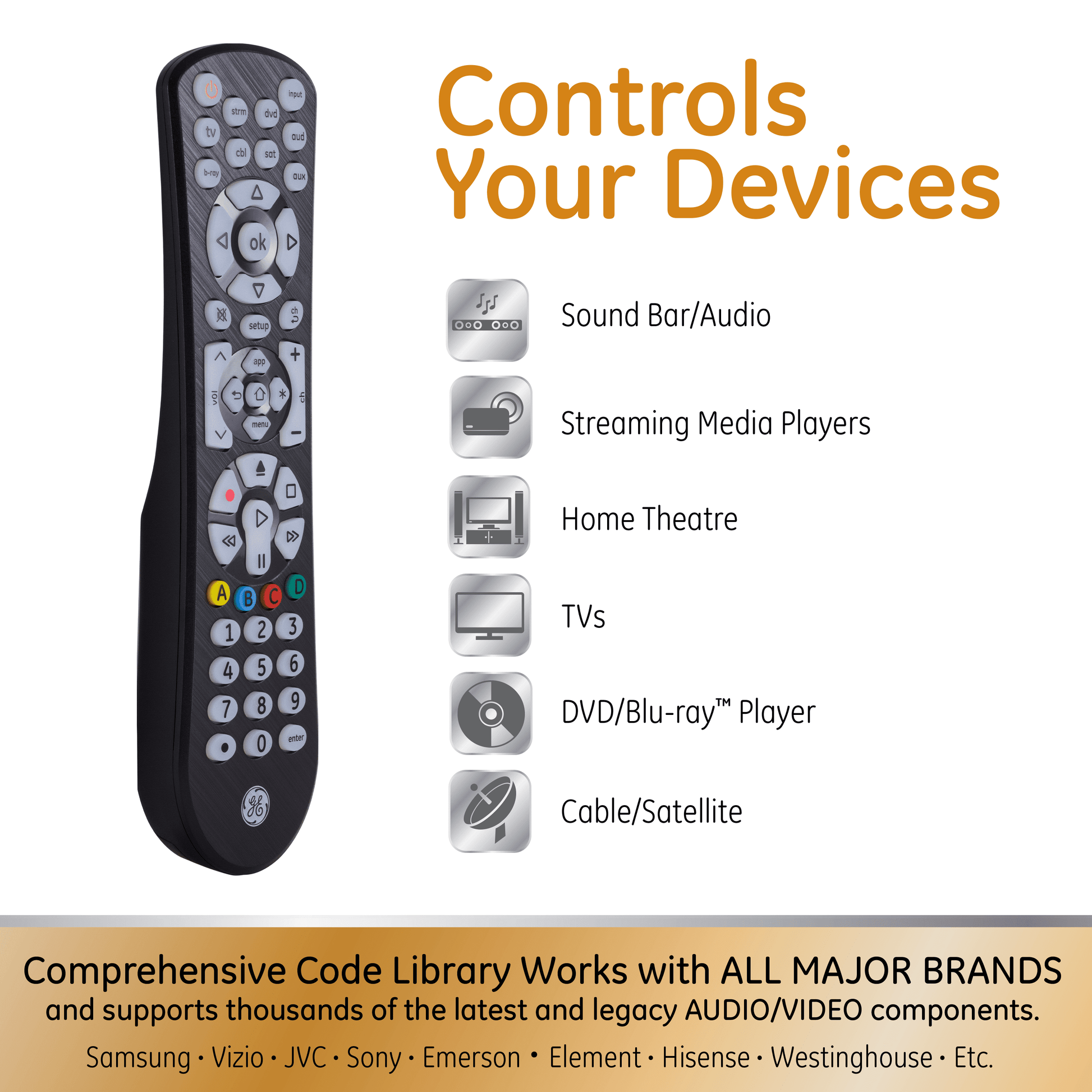 8-Device Backlit Universal TV Remote Control in Black, 41567